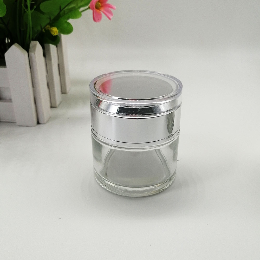 50g transparent glass cream jar with plastic silver lid cosmetic packaging container skin cream Face Mask empty bottle