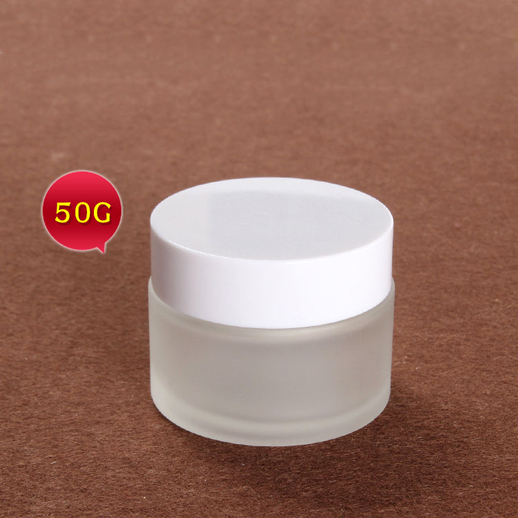 50g white plastic lid frosted glass jars cosmetic packaging container