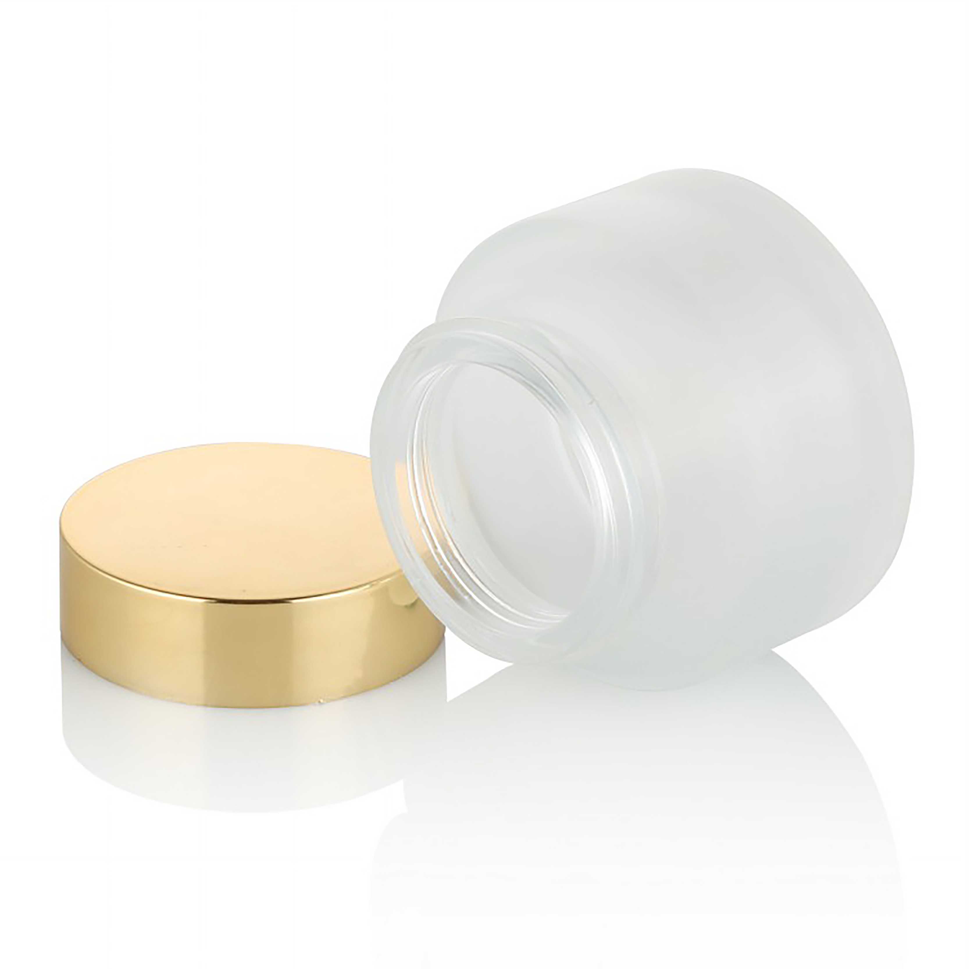 50g wholesale cosmetic frosted slant glass jar with gold lid for face cream