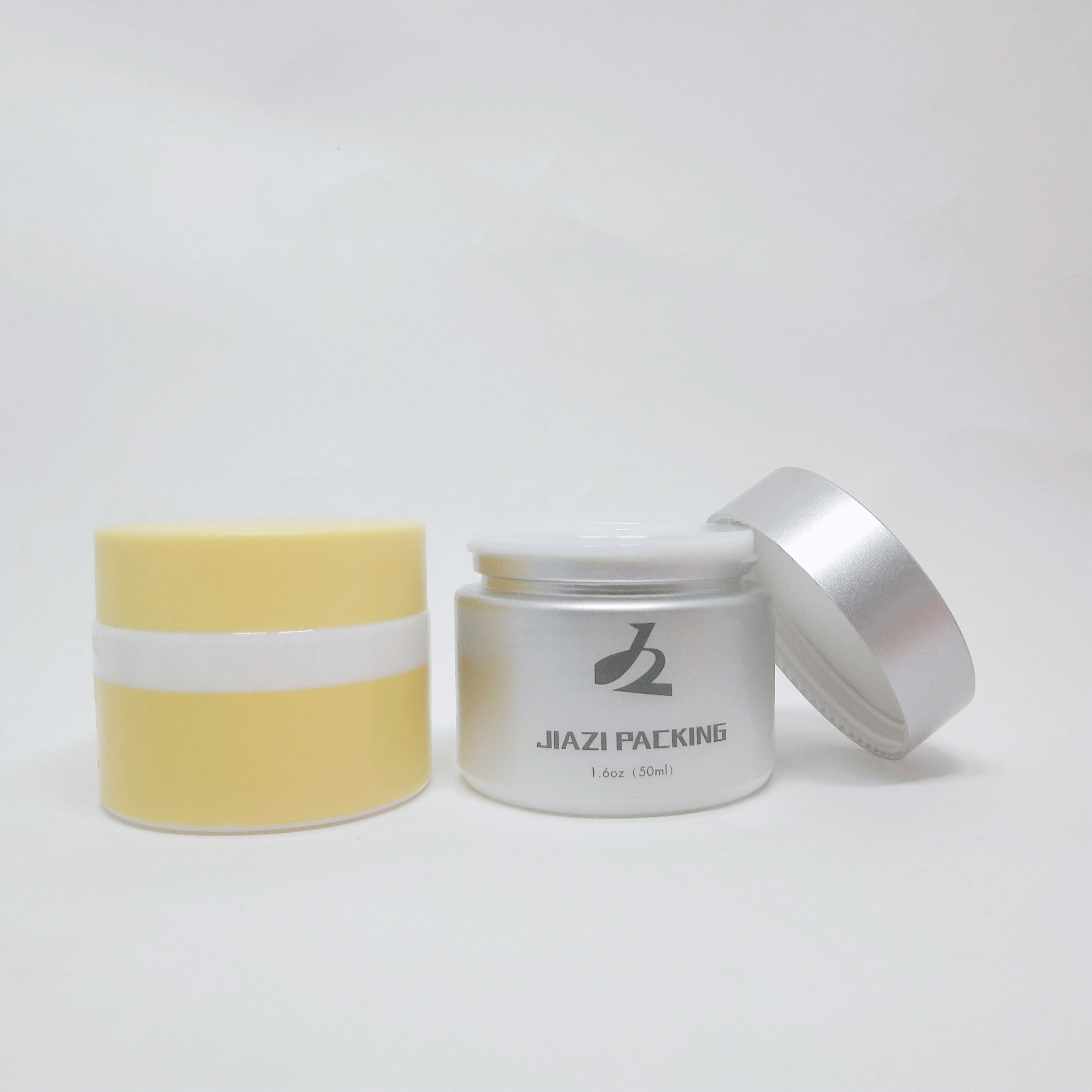 50g wholesale pink opal ceramic round white glass cream jar with round PP lid for cosmetic skin care