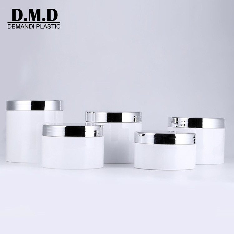 50gram 50ml 60ml 80ml 100ml 100g 4oz 120ml 200ml 150ml 250ml 8oz empty plastic white jar with silver top