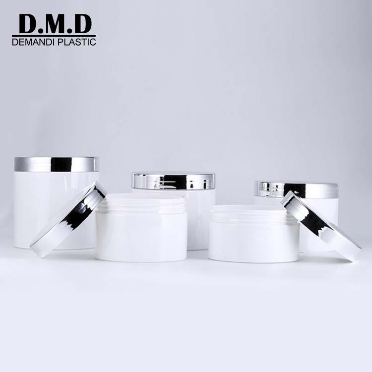 50gram 50ml 60ml 80ml 100ml 100g 4oz 120ml 200ml 150ml 250ml 8oz empty plastic white jar with silver top