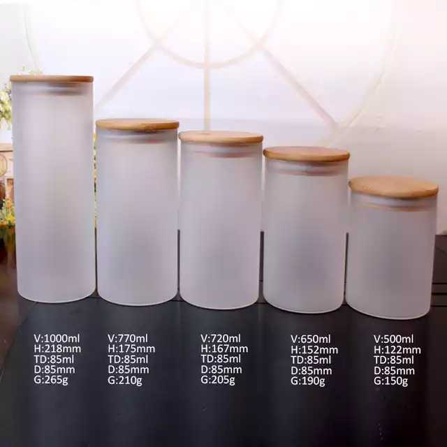 50m Glass frosted candle jar With Wood Lid