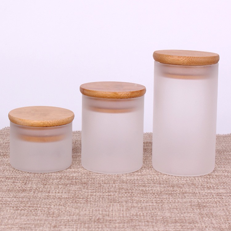 50m Glass frosted candle jar With Wood Lid