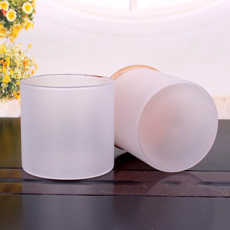 50m Glass frosted candle jar With Wood Lid