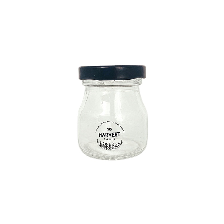 50ml 100ml 1.5oz 3.4oz envases de vidrio para heat-resistant silk printing logo yogurt jelly pudding jar glass cup with lug cap