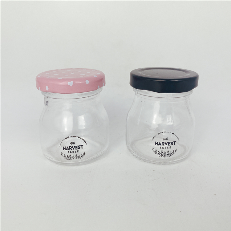 50ml 100ml 1.5oz 3.4oz envases de vidrio para heat-resistant silk printing logo yogurt jelly pudding jar glass cup with lug cap