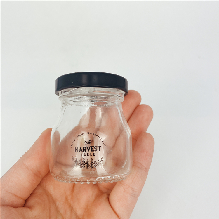 50ml 100ml 1.5oz 3.4oz envases de vidrio para heat-resistant silk printing logo yogurt jelly pudding jar glass cup with lug cap