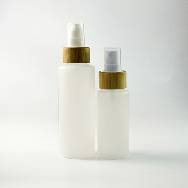50ml 100ml 120ml 150ml bamboo cosmetic packaging PET plastic bottle with bamboo pump sprayer lotion cap