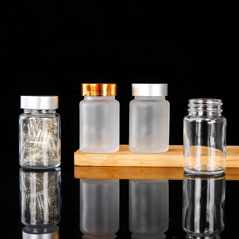50ml 100ml 120ml 200ml amber clear frosted glass wide mouth pill bottles with child safety cap