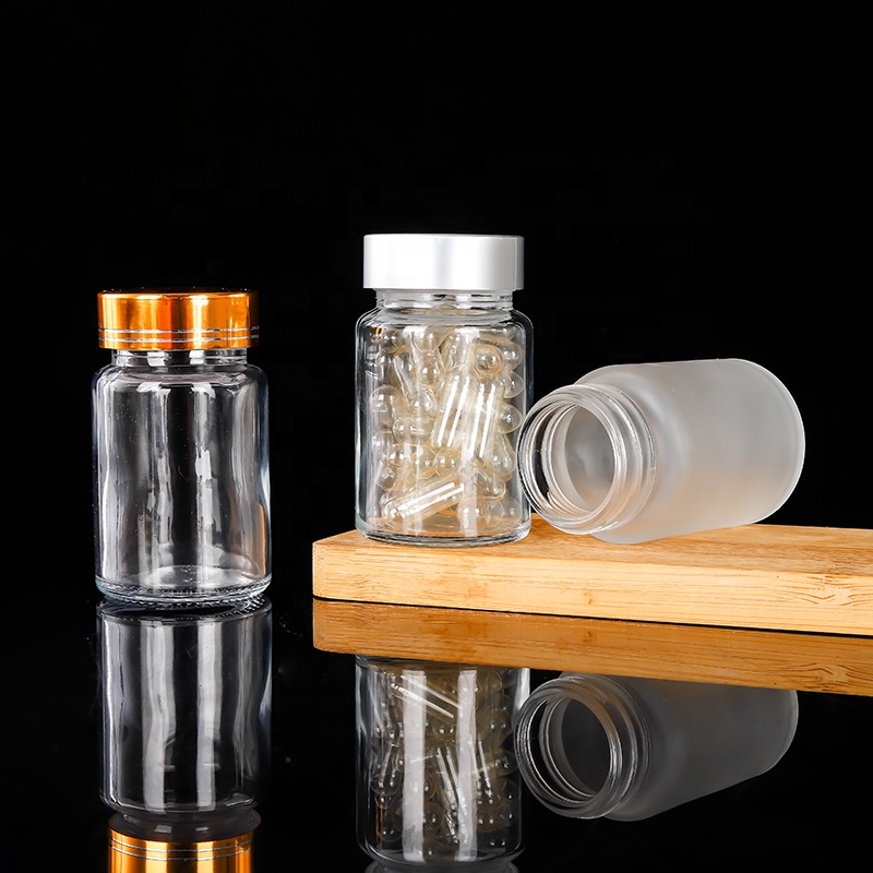 50ml 100ml 120ml 200ml amber clear frosted glass wide mouth pill bottles with child safety cap