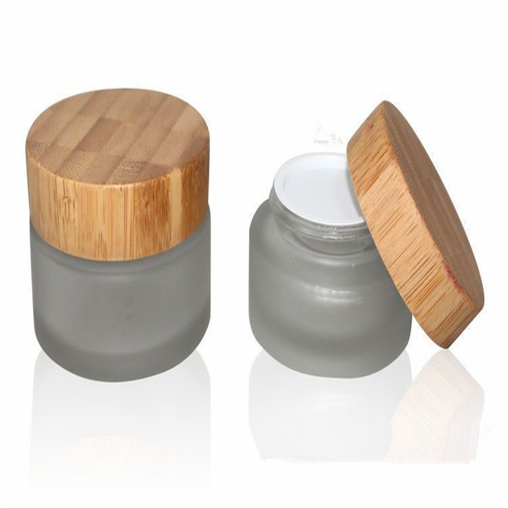 50ml 100ml 120ml bamboo cosmetic round container personal skin care glass lotion cream jar bottle set bamboo lid