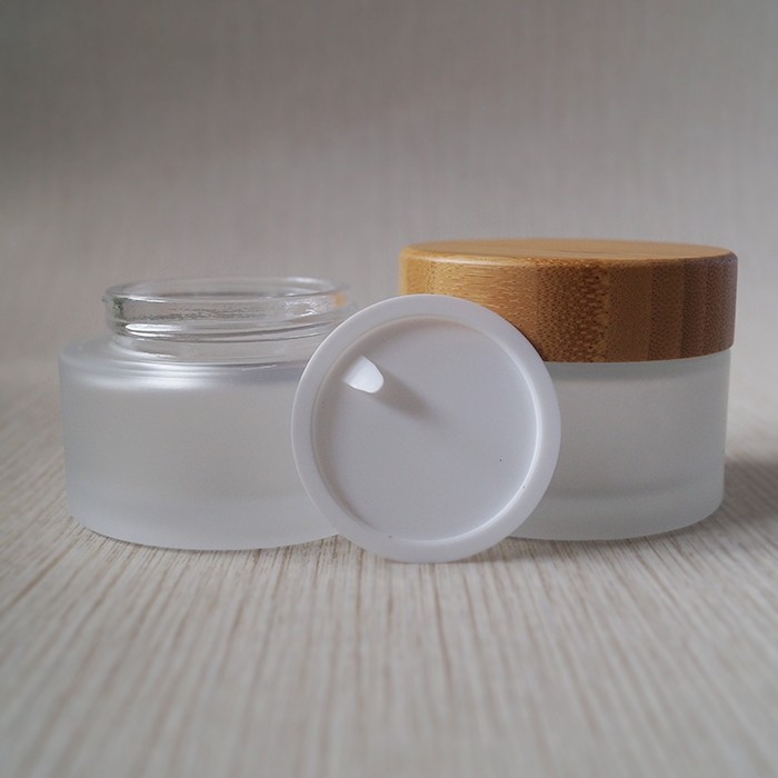 50ml 100ml 120ml bamboo cosmetic round container personal skin care glass lotion cream jar bottle set bamboo lid