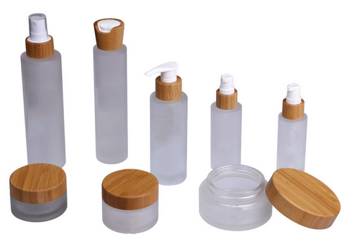 50ml 100ml 120ml bamboo cosmetic round container personal skin care glass lotion cream jar bottle set bamboo lid
