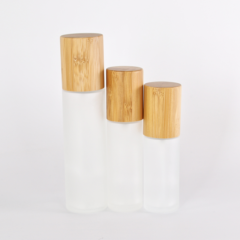 50ml 100ml 120ml cosmetic packaging foundation bottle glass lotion bottle frosted glass bottle with pump with bamboo collar