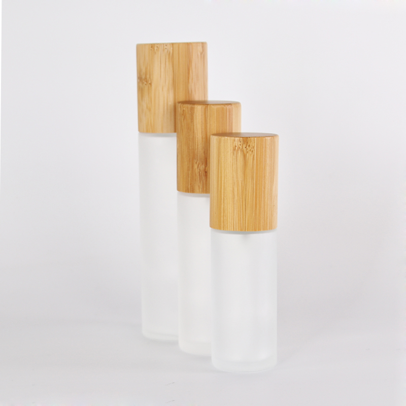 50ml 100ml 120ml cosmetic packaging foundation bottle glass lotion bottle frosted glass bottle with pump with bamboo collar