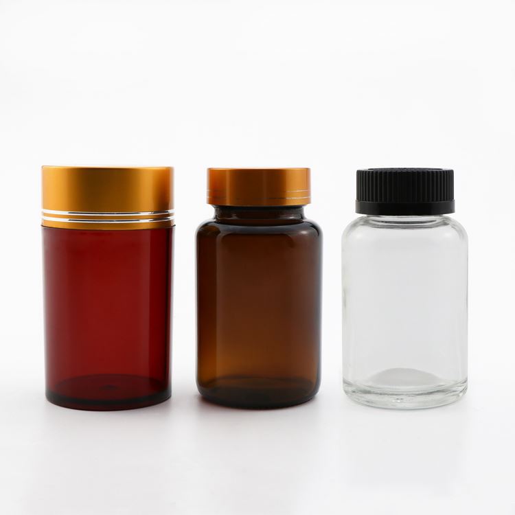 50ml 100ml 120ml crc gold cap amber glass wide mouth pill bottle