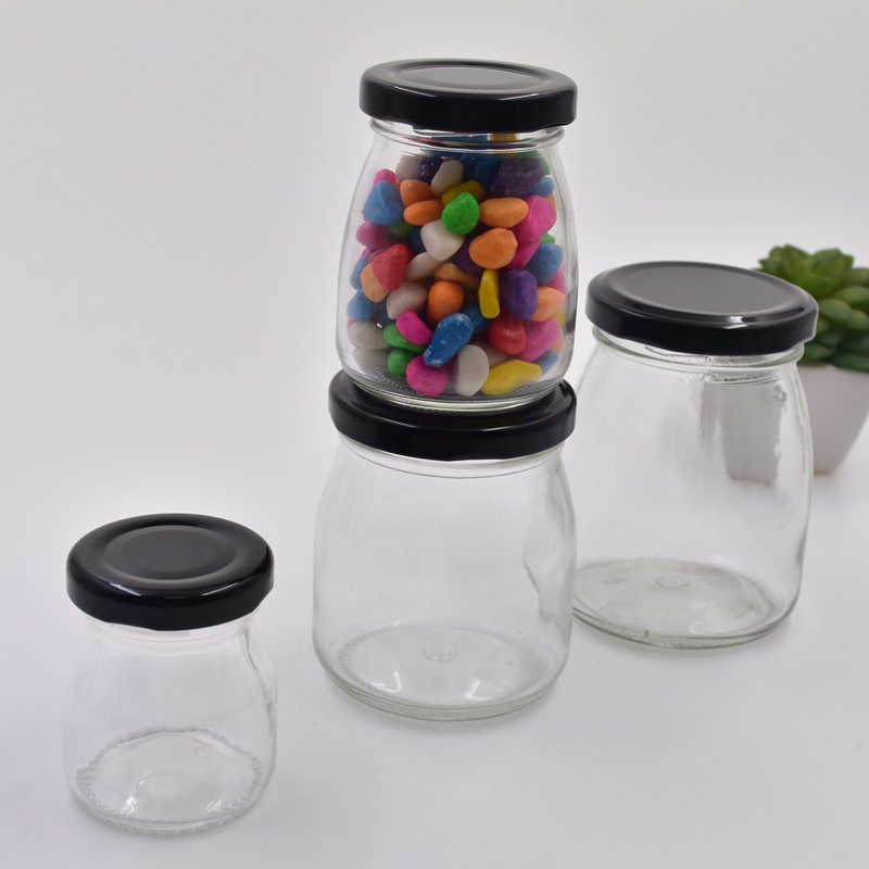 50ml 100ml 150ml 200ml clear screw cap yogurt containers milk pudding jar for oven heat resisting glass bottle with metal lid