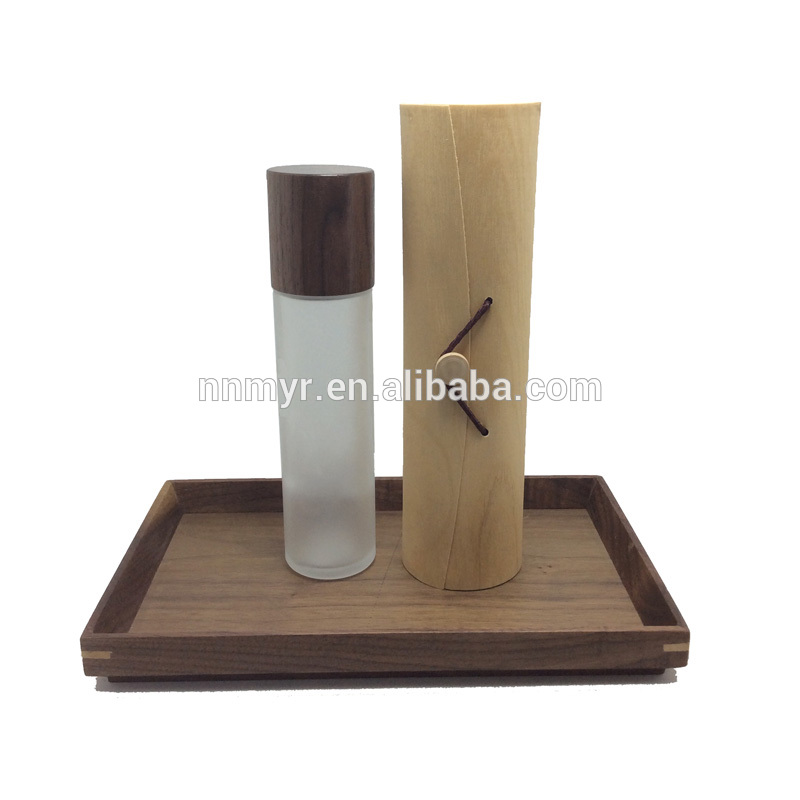 50ml 100ml 150ml Luxury unique shape clear cosmetic airless cosmetic bottle with serum pump Black wood cover