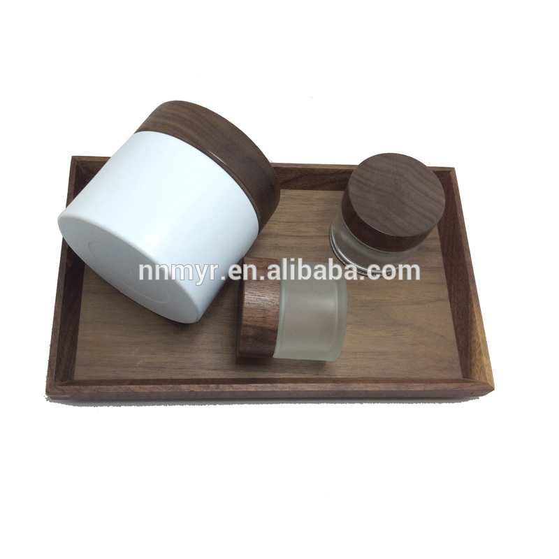 50ml 100ml 150ml Luxury unique shape clear cosmetic airless cosmetic bottle with serum pump Black wood cover