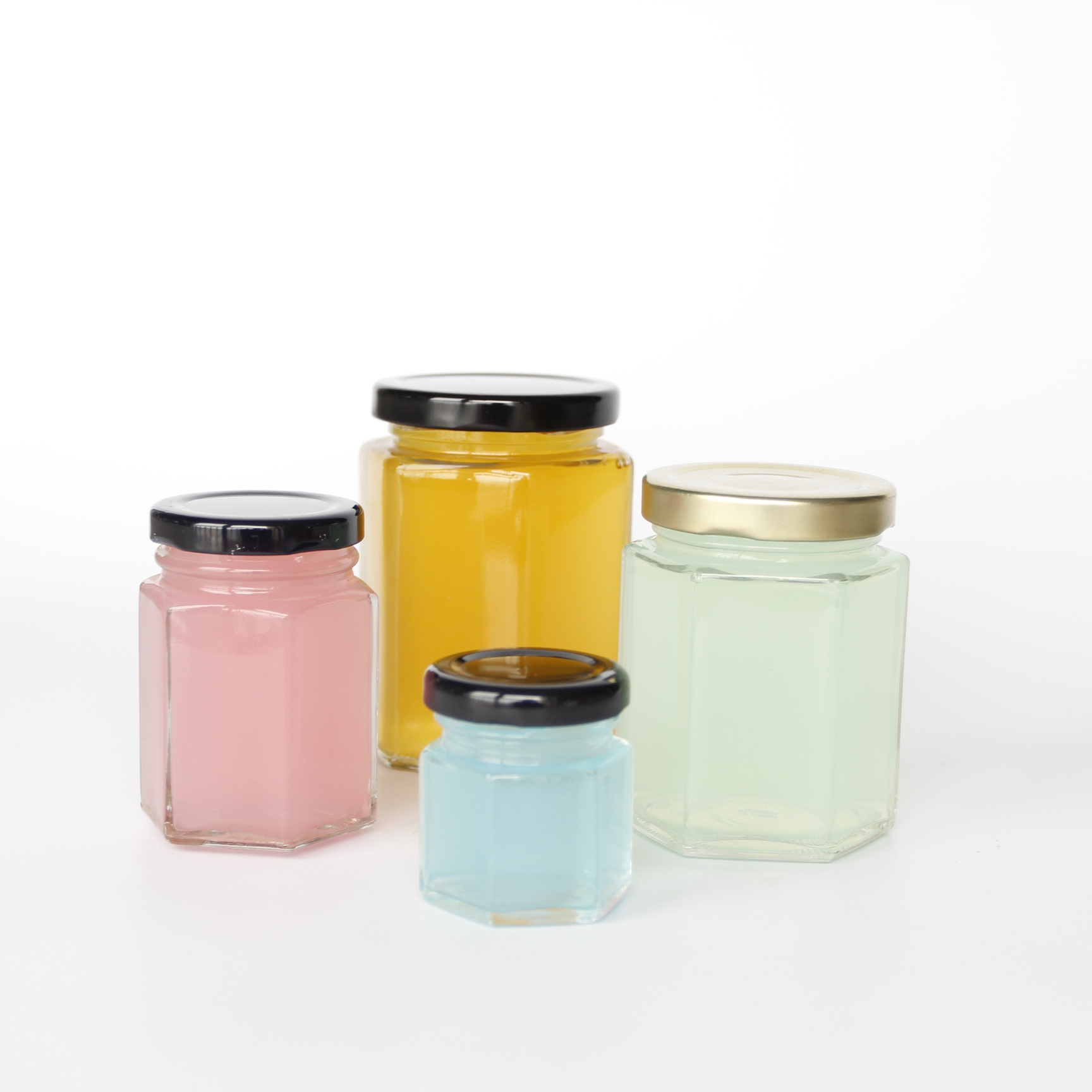 50ml 100ml 180ml 280ml 500ml 730ml Square Hexagon Glass Honey Jar With Metal Lids