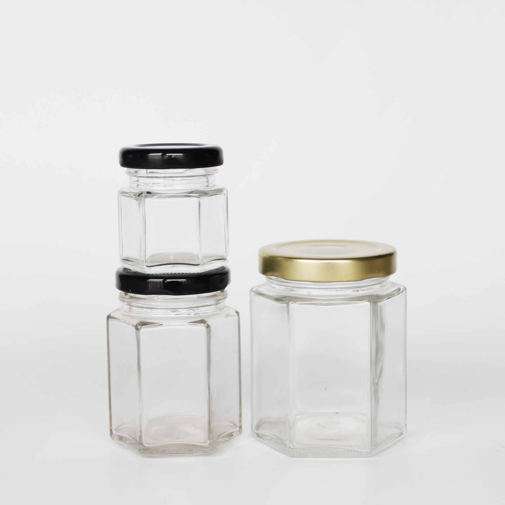 50ml 100ml 180ml 280ml 500ml 730ml Square Hexagon Glass Honey Jar With Metal Lids