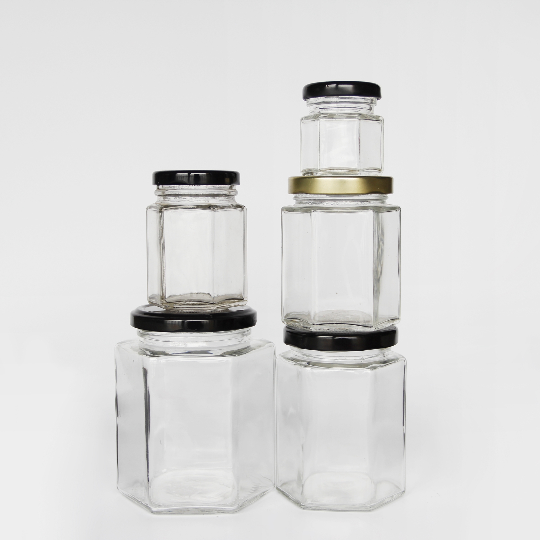 50ml 100ml 180ml 280ml 500ml 730ml Square Hexagon Glass Honey Jar With Metal Lids