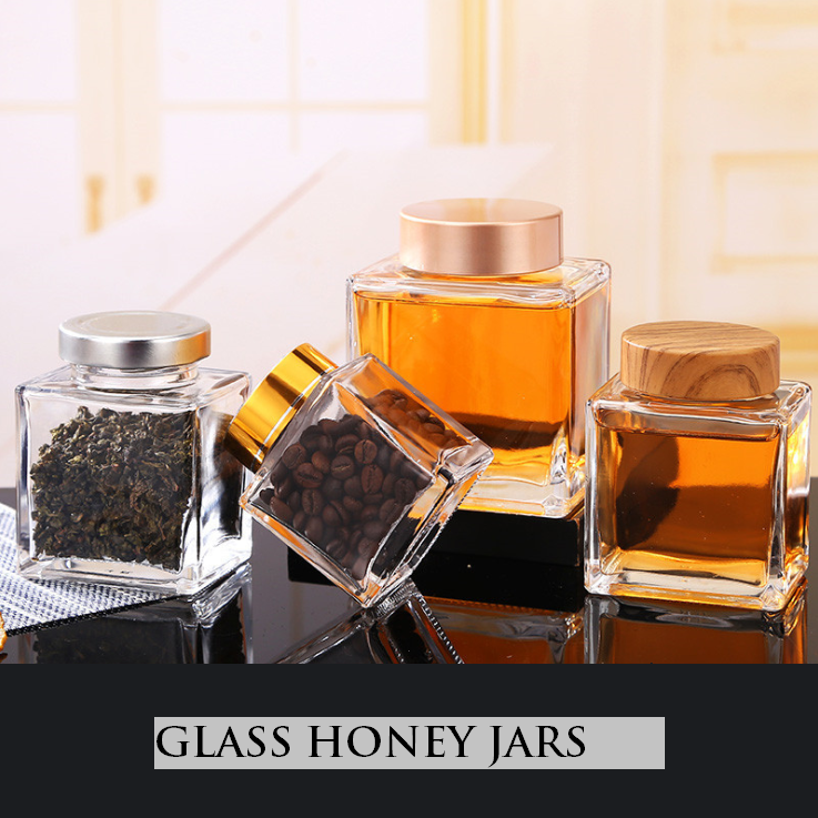 50ml 100ml 180ml 280ml Square Transparent Glass Honey Storage Jars Bottles
