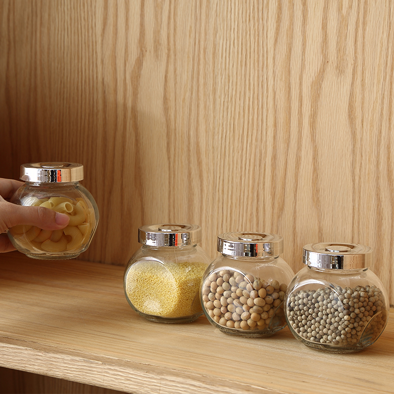 50ml 100ml 180ml 380ml 480ml flat drum glass candy food storage jar with plastic cap