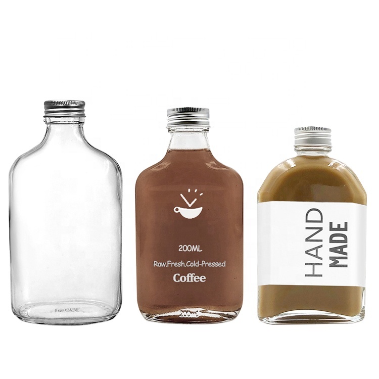 50ml 100ml 200ml 250ml 350ml 500ml Flat Flask Beverage Liquor Juice Cold Brew Coffee Glass Bottle for Wine Tea Milk with Cap