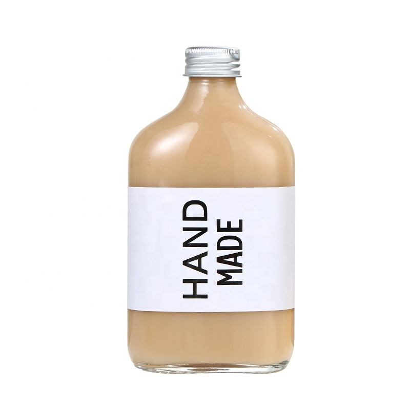 50ml 100ml 200ml 250ml 500ml Clear Flat Flask Beverage Packing Cold Brew Coffee Whisky Glass Bottles For Liquor Tea