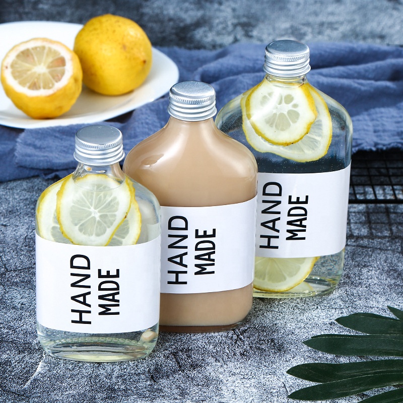 50ml 100ml 200ml 250ml 500ml Clear Flat Flask Beverage Packing Cold Brew Coffee Whisky Glass Bottles For Liquor Tea