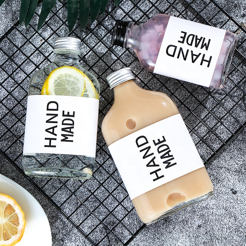 50ml 100ml 200ml 250ml 500ml Clear Flat Flask Beverage Packing Cold Brew Coffee Whisky Glass Bottles For Liquor Tea