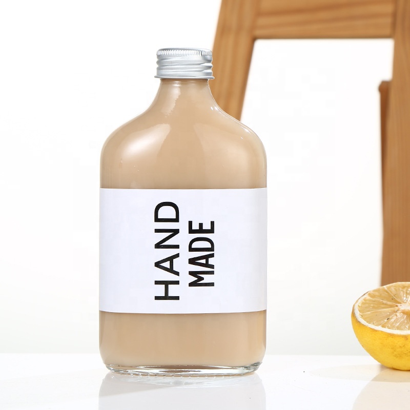 50ml 100ml 200ml 250ml 500ml Clear Flat Flask Beverage Packing Cold Brew Coffee Whisky Glass Bottles For Liquor Tea