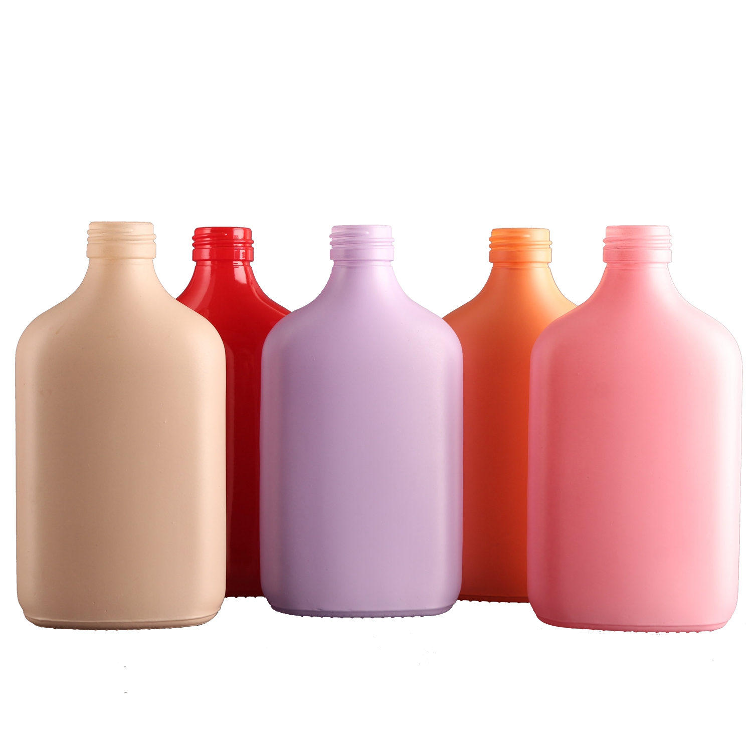 50ml 100ml 200ml 250ml 500ml Glass Flat Flask Shape Beverage Bottle with Aluminum Cap