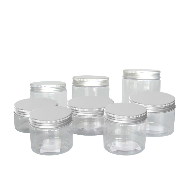 50ml 100ml 200ml 250ml clear PET plastic cosmetic jar body cream jar container with aluminum cap