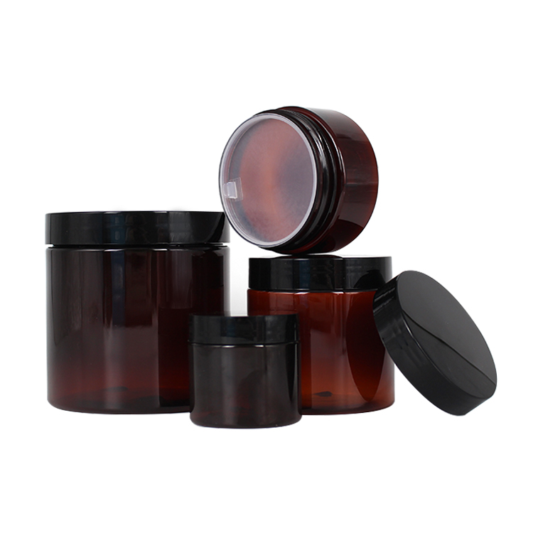 50ml 100ml 200ml 500ml wholesale empty pet amber plastic cosmetic cream jar containers with pp lid