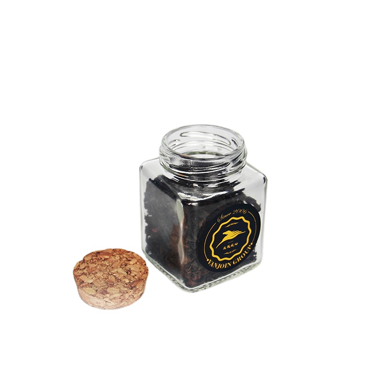 50ml 100ml 200ml Food Storage Square Glass Jar with Cork Lid for Candy Dry Nuts