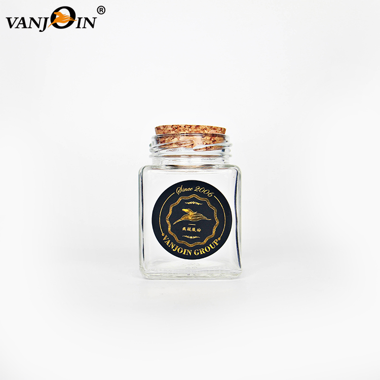 50ml 100ml 200ml Food Storage Square Glass Jar with Cork Lid for Candy Dry Nuts