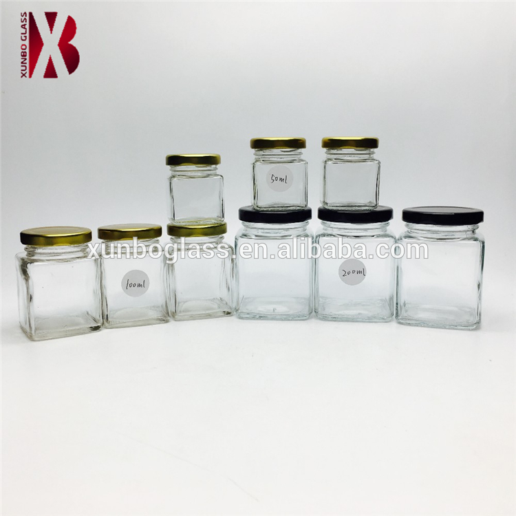 50ml 100ml 200ml metal lid square canning glass jar for food coconut oil jar