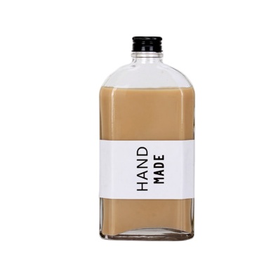 50ml 100ml 250ml 250ml 500ml Glass Flat Flask Shape Beverage Bottle with Aluminum Cap