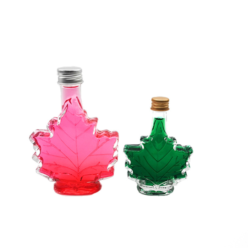 50ml 100ml 250ml maple leaf shape glass beverage/ whisky/ medicinal liquor bottle with screw lid