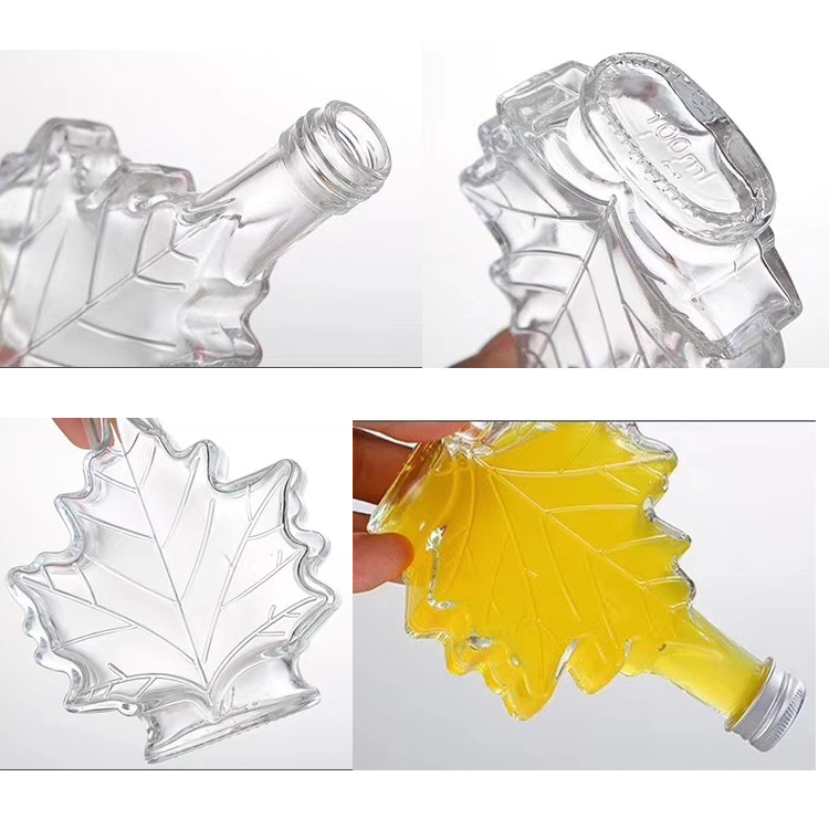 50ml 100ml 250ml maple leaf shape glass beverage/ whisky/ medicinal liquor bottle with screw lid