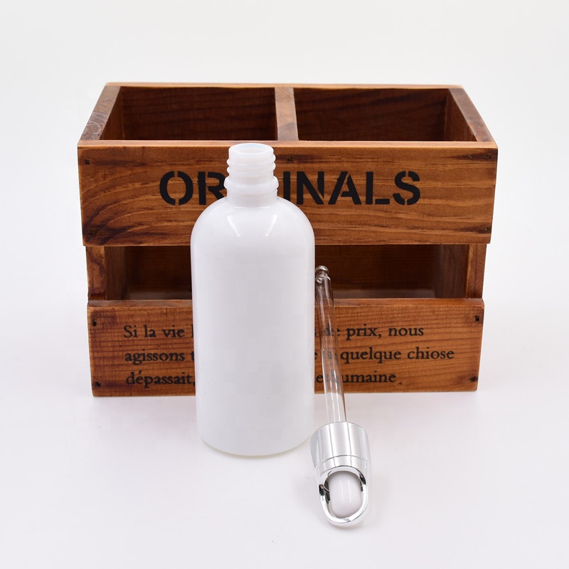 50ml 100ml 2oz 3oz white frascos de vidrio droplet serum pump bottle cbd oil essential oil dropper bottle glass bottles