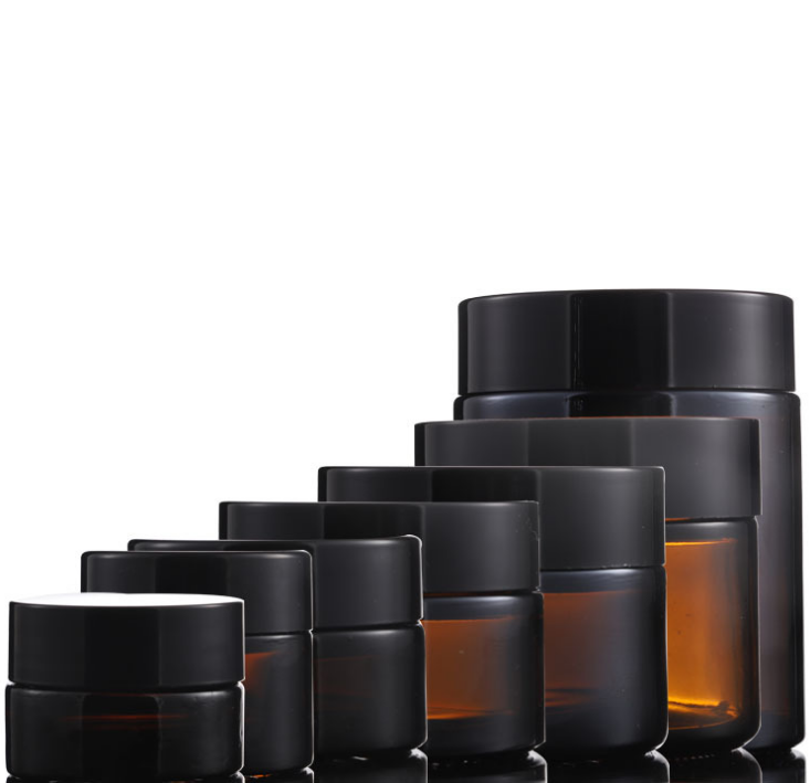 50ml 100ml 30ml Custom Log Round Screw Top Lid Face Mask Brown Amber Glass Jar