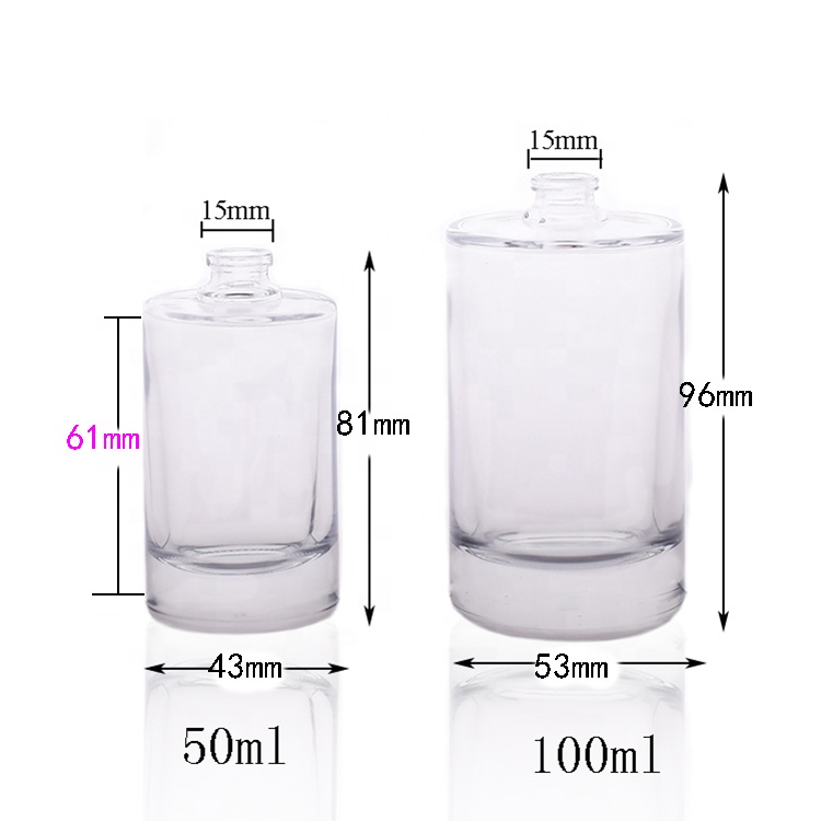 50ml 100ml Empty high quality cylinder transparent OEM glass perfume bottle with gift box pump spraye