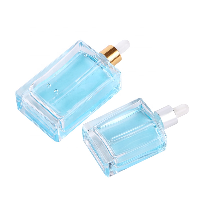 50ml 100ml Flat square Rectangle Luxury Glass Dropper Bottles with shiny gold collar for Serum Essential oil