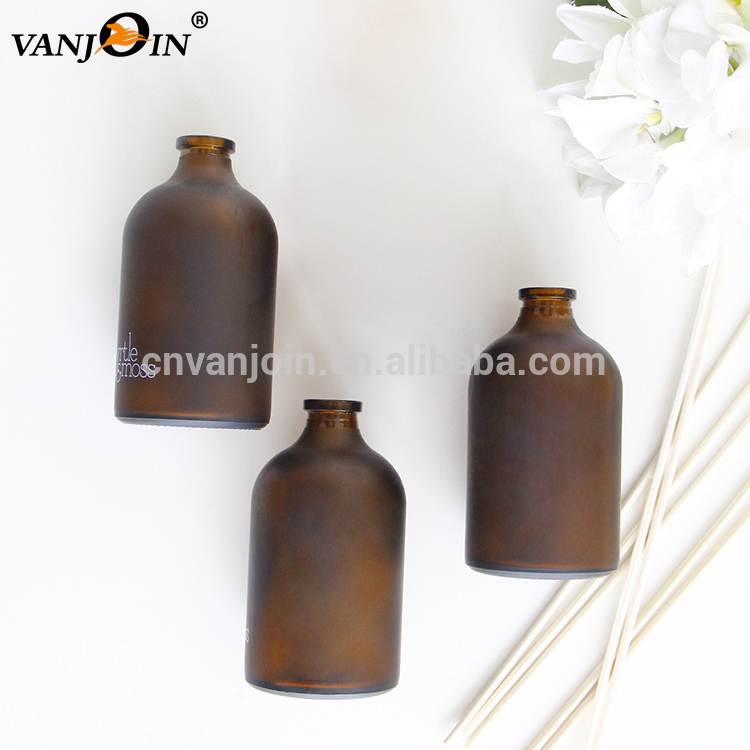 50ml 100ml Frosted Amber Round Shaped Aroma Diffuser Holder Fragrance Bottles For Home Decoration