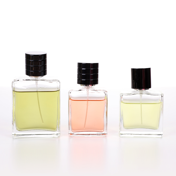 50ml 100ml High End Square Transparent Perfume Spray Bottle with Round Lid