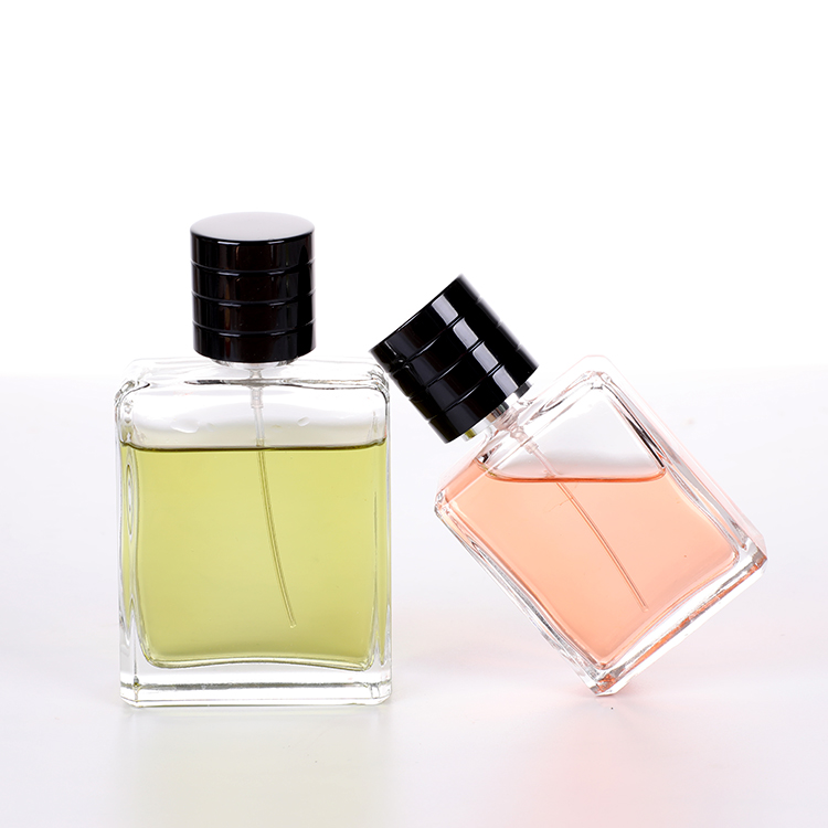 50ml 100ml High End Square Transparent Perfume Spray Bottle with Round Lid